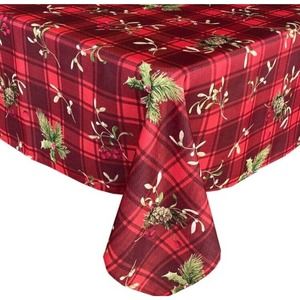 Newbridge Holiday Spruce Plaid Christmas Fabric Tablecloth Holly Berries 52x70